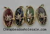 NGP1564 8*28*60mm oval agate with brass setting pendants