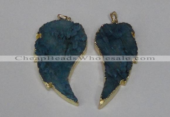 NGP1790 30*60mm - 35*65mm wing-shaped druzy agate pendants