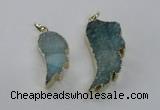 NGP1803 35*40mm - 45*50mm wing-shaped plated druzy agate pendants