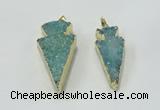 NGP1812 22*40mm - 28*48mm arrowhead druzy agate gemstone pendants