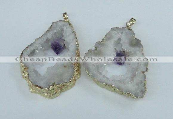 NGP1950 30*40mm - 45*55mm freeform druzy agate & amethyst pendants