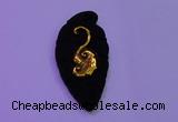 NGP2001 22*45mm carved gold plated matte black obsidian pendants