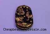 NGP2010 30*40mm carved gold plated matte black obsidian pendants