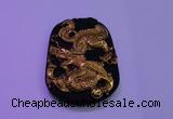 NGP2025 40*55mm carved gold plated matte black obsidian pendants