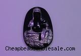 NGP2027 35*55mm carved silver plated matte black obsidian pendants