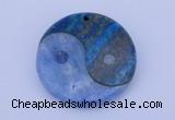 NGP207 6*40mm coin dyed blue lace agate & chrysocolla gemstone pendant