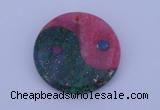 NGP208 6*40mm coin dyed rhodochrosite & chrysocolla gemstone pendant