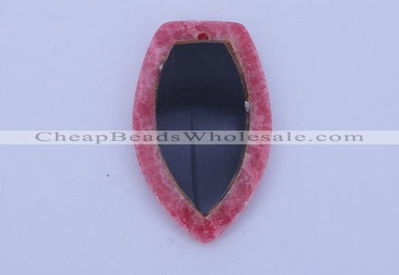 NGP211 30*50mm fashion dyed rhodochrosite & black stone pendant