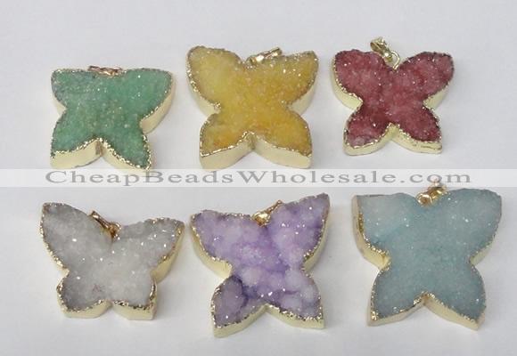 NGP2120 22*30mm - 25*30mm butterfly druzy agate gemstone pendants