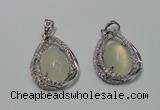 NGP2126 22*30mm agate gemstone pendants with crystal pave alloy settings