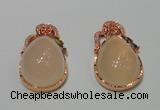 NGP2135 25*42mm agate gemstone pendants with crystal pave alloy settings