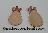 NGP2136 25*45mm agate gemstone pendants with crystal pave alloy settings