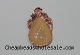 NGP2139 25*45mm agate gemstone pendants with crystal pave alloy settings