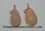 NGP2140 25*50mm agate gemstone pendants with crystal pave alloy settings