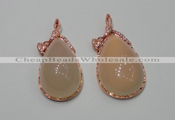 NGP2140 25*50mm agate gemstone pendants with crystal pave alloy settings