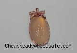 NGP2141 24*47mm agate gemstone pendants with crystal pave alloy settings