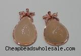 NGP2145 28*48mm agate gemstone pendants with crystal pave alloy settings