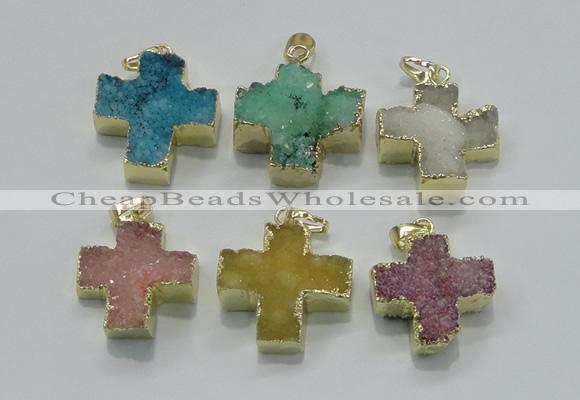 NGP2403 25*26mm - 27*28mm cross druzy agate pendants wholesale