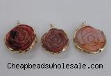 NGP2520 40mm - 45mm carved flower agate gemstone pendants