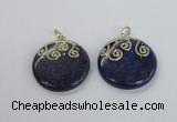 NGP2622 40mm flat round lapis lazuli gemstone pendants wholesale