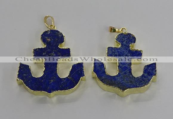 NGP3222 38*42mm - 40*45mm anchor lapis lazuli gemstone pendants