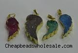 NGP3436 15*25mm - 18*35mm wing-shaped druzy agate gemstone pendants