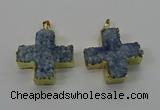 NGP4168 30*32mm cross druzy quartz pendants wholesale