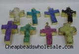 NGP4180 30*48mm - 32*50mm cross druzy quartz pendants wholesale