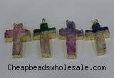 NGP4182 30*48mm - 32*50mm cross druzy quartz pendants wholesale