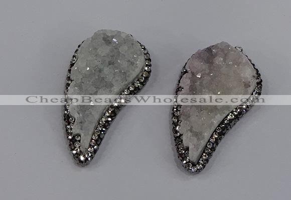 NGP4313 20*40mm - 25*50mm wing-shaped druzy quartz pendants