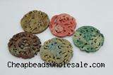 NGP4531 55*65mm - 65*68mm Carved flower jade pendants wholesale