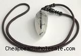 NGP5582 Black rutilated quartz teardrop pendant with nylon cord necklace