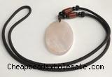 NGP5593 Rose quartz oval pendant with nylon cord necklace