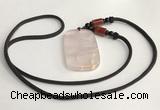 NGP5594 Rose quartz rectangle pendant with nylon cord necklace