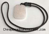 NGP5595 Rose quartz rectangle pendant with nylon cord necklace