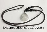 NGP5603 Black rutilated quartz teardrop pendant with nylon cord necklace