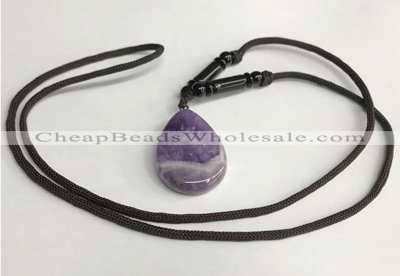 NGP5611 Dogtooth amethyst flat teardrop pendant with nylon cord necklace