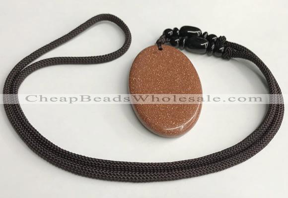 NGP5616 Goldstone oval pendant with nylon cord necklace