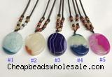 NGP5646 Agate oval pendant with nylon cord necklace