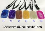 NGP5647 Agate rectangle pendant with nylon cord necklace