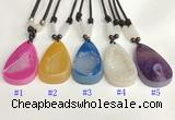 NGP5650 Agate flat teardrop pendant with nylon cord necklace