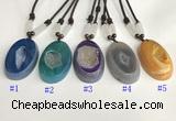 NGP5651 Agate oval pendant with nylon cord necklace