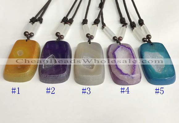 NGP5652 Agate rectangle pendant with nylon cord necklace