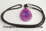 NGP5657 Agate flat teardrop pendant with nylon cord necklace