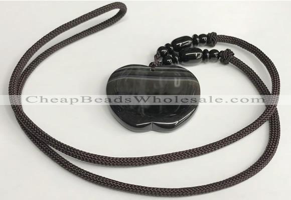 NGP5680 Agate apple pendant with nylon cord necklace