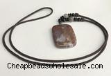 NGP5696 Agate rectangle pendant with nylon cord necklace