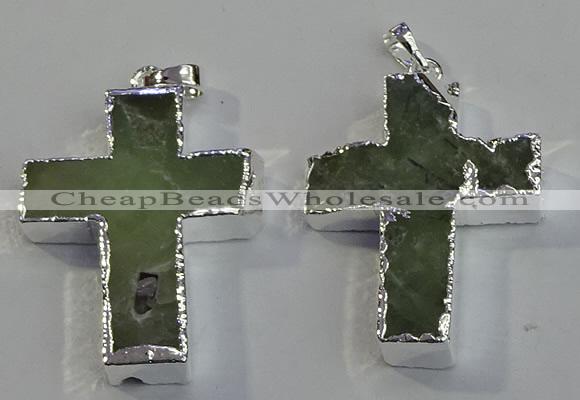 NGP6046 30*40mm - 35*45mm cross green rutilated quartz pendants