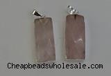 NGP6181 14*30mm - 15*38mm faceted rectangle rose quartz pendants