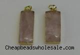 NGP6199 14*30mm - 15*38mm faceted rectangle rose quartz pendants