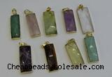 NGP6212 14*30mm - 15*38mm faceted rectangle mixed gemstone pendants